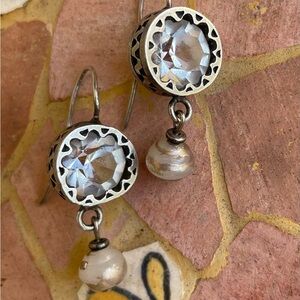 Clear Crystal & Silver Dangling Pierced Earrings